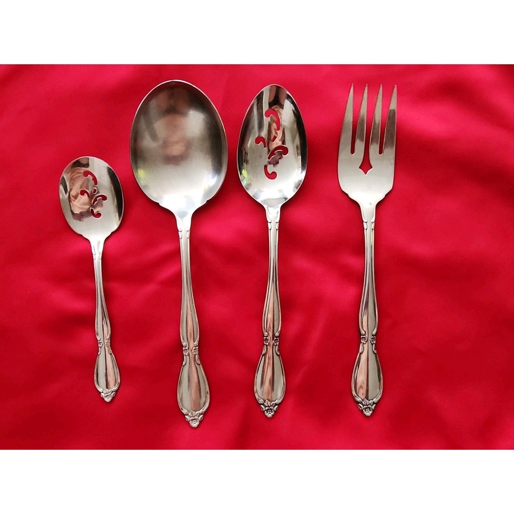 Oneida Chatelaine Serving Set 4pc Community Stainless Floral Fork Spoons